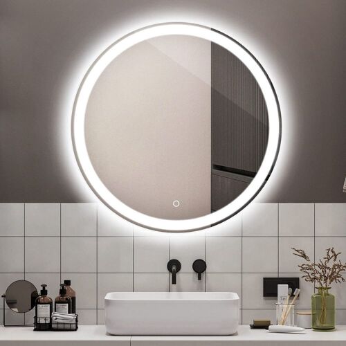 24" Round Illuminated Bathroom Mirror with LED Light, Integrated Bluetooth Speaker, Dimming Function, Demister Pad and Touch Sensor Switch  - Lot 364