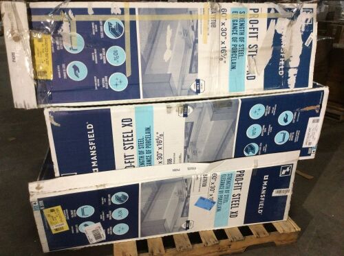 Uninspected Lot of (3) Mansfield Pro-Fit Steel XD Bathtubs   - Lot 153