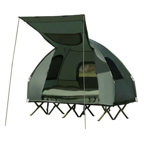 2-Person Foldable Outdoor Camping Tent Cot with Air Mattress and Sleeping Bag - Zipper is Broken on Storage Bag  - Lot 98