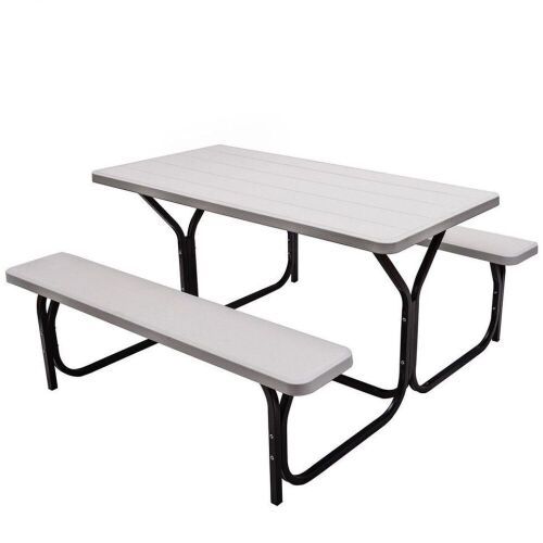 White Rectangle Metal Picnic Table Bench Set - Lot 66