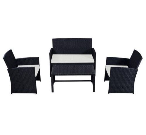 4-Piece Rattan Patio Conversation Set with Beige Cushion - Lot 246