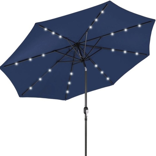 Solar LED Lighted Patio Umbrella w/ Tilt Adjustment, UV-Resistance - 10ft, Navy Blue, Appears New - Lot 120