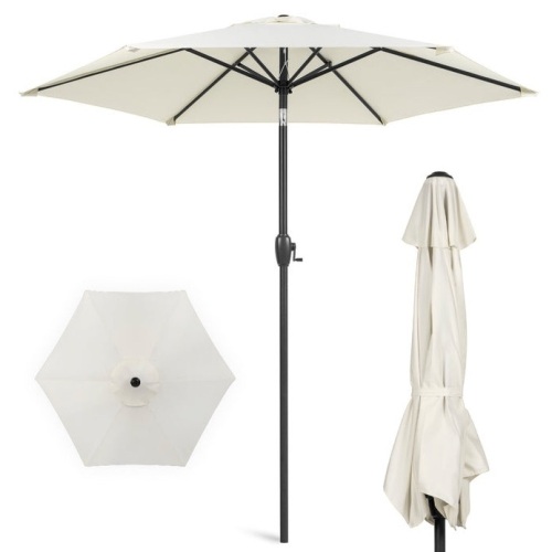 Outdoor Market Patio Umbrella w/ Push Button Tilt, Crank Lift - 7.5ft, Cream, Appears New - Lot 142