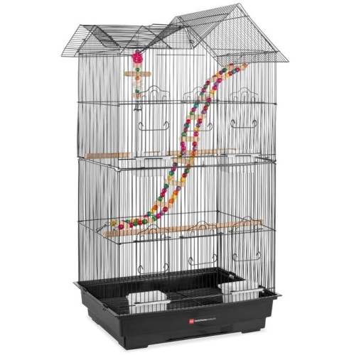 Indoor Outdoor Iron Birdcage w/ Removable Tray, 4 Feeders, 2 Toys - 36in, Appears New - Lot 145