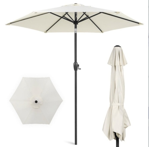 Outdoor Market Patio Umbrella w/ Push Button Tilt, Crank Lift - 7.5ft, Cream, Appears New - Lot 146