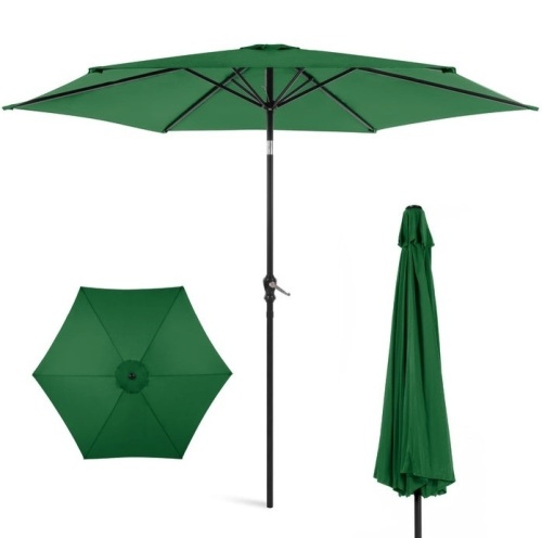 Outdoor Steel Market Patio Umbrella Decoration w/ Tilt, Crank Lift - 10ft, Green, Appears New - Lot 174