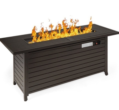 50,000 BTU Rectangular Propane Gas Fire Pit Table w/ Storage, Cover - 57in, Dark Brown, Appears New - Lot 176