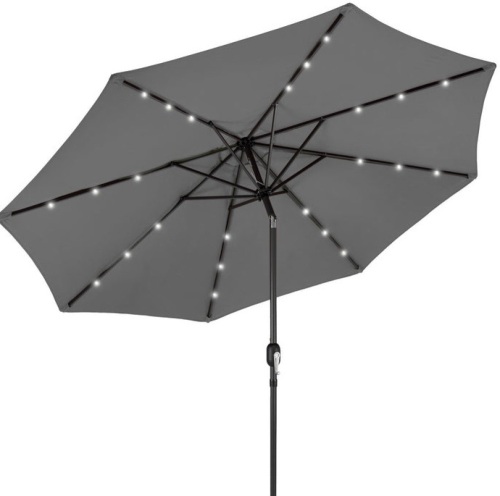 Solar LED Lighted Patio Umbrella w/ Tilt Adjustment, UV-Resistance - 10ft, Gray, Appears New - Lot 179