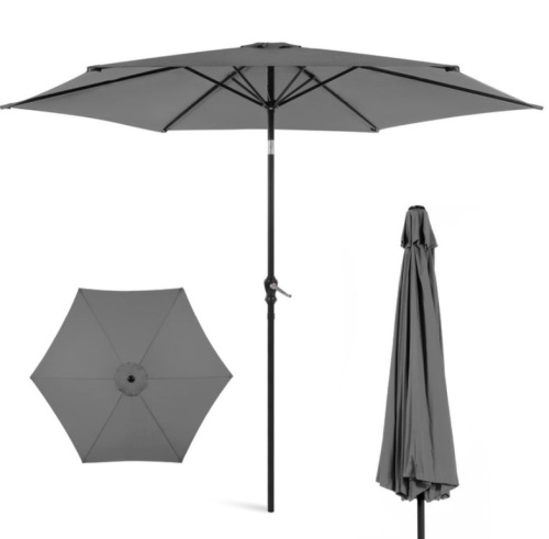 Outdoor Steel Market Patio Umbrella Decoration w/ Tilt, Crank Lift - 10ft, Gray, Appears New - Lot 181