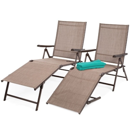 Set of 2 Outdoor Patio Chaise Recliner Lounge Chairs w/ Rust-Resistant Frame, Brown, Appears New/Damaged Box - Lot 186