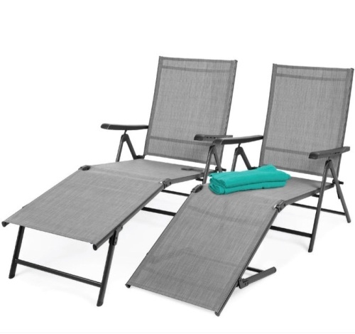 Set of 2 Outdoor Patio Chaise Recliner Lounge Chairs w/ Rust-Resistant Frame, Gray, Appears New - Lot 200