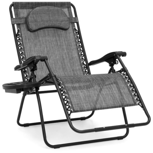 Oversized Reclining Zero Gravity Chair Lounger w/ Cup Holder, Pillow, Gray, Appears New/Damaged Box - Lot 201