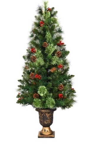 Costway 4-ft Pre-Lit Potted Full Green Artificial Christmas Tree with 60 Constant Warm White LED Lights, Appears New - Lot 250