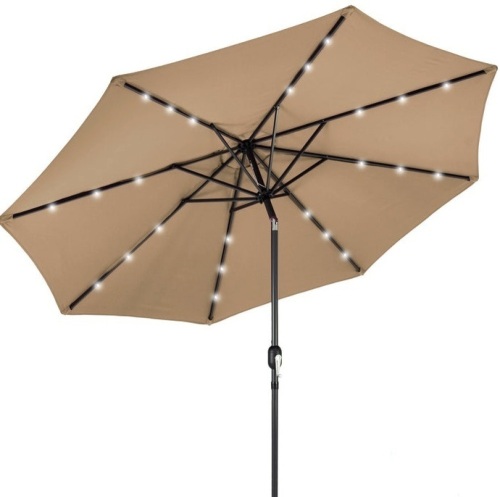 Solar LED Lighted Patio Umbrella w/ Tilt Adjustment, UV-Resistance - 10ft, Tan, Appears New - Lot 372