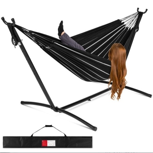 2-Person Brazilian-Style Double Hammock w/ Carrying Bag and Steel Stand, Onyx, E-Commerce Return/Damaged Box - Lot 402