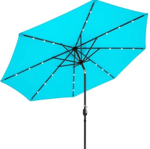 Solar LED Lighted Patio Umbrella w/ Tilt Adjustment, UV-Resistance - 10ft, Light Blue, Appears New - Lot 311