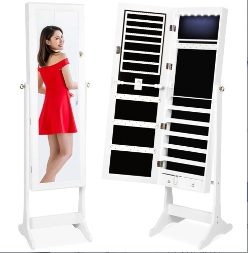 6-Tier Standing Jewelry Mirror Armoire w/ LED Lights, White, Appears New - Lot 211