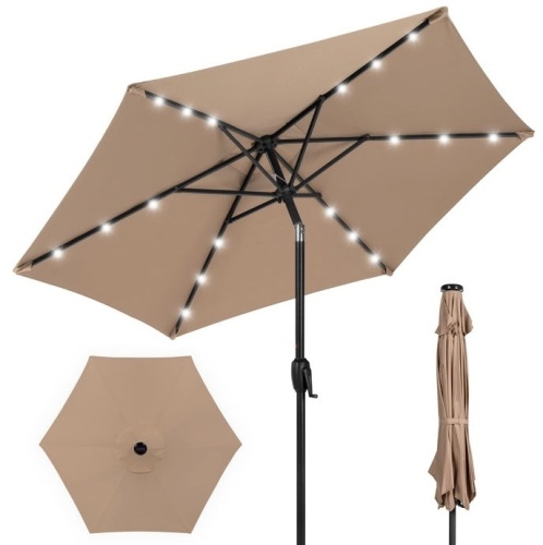 Outdoor Solar Patio Umbrella w/ Push Button Tilt, Crank Lift - 7.5ft, Tan, Appears New - Lot 231