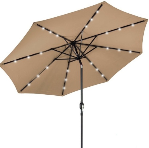 Solar LED Lighted Patio Umbrella w/ Tilt Adjustment, UV-Resistance - 10ft, Tan, Appears New - Lot 261