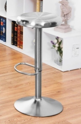 Brushed Stainless Steel Bar Stool Adjustable Height Round Top, Appears New - Lot 163