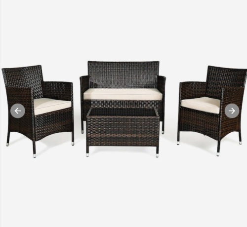 4-Piece Rattan Patio Conversation Set with Cushions, Appears New - Lot 318