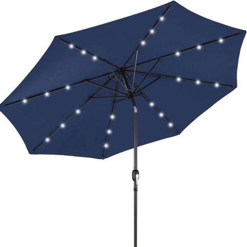Solar LED Lighted Patio Umbrella w/ Tilt Adjustment, UV-Resistance - 10ft, Navy Blue, E-Commerce Return - Lot 291