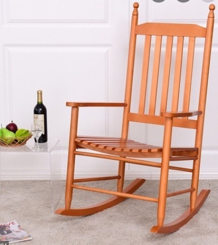 Wooden Balcony Deck Garden Porch Armchair Rocking Chair, Brown, Missing Hardware, E-Commerce Return - Lot 222