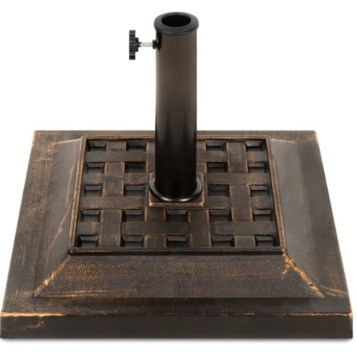 26lb Steel Square Patio Umbrella Base Stand, Basketweave Pattern, Dirty, E-Commerce Return/Damaged Box - Lot 281