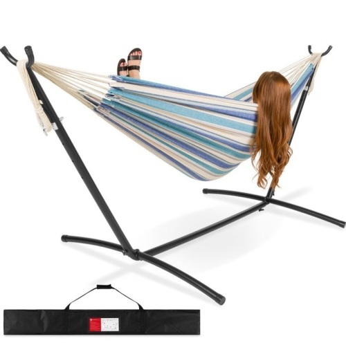 2-Person Brazilian-Style Double Hammock w/ Carrying Bag and Steel Stand, Ocean, E-Commerce Return - Lot 302