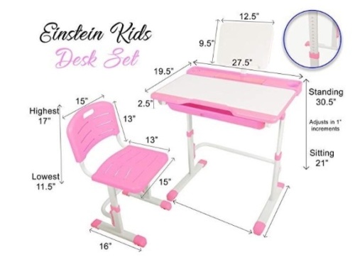 Einstein Kids Desk Set, Easy Adjustments, Pink, Appears New - Lot 301