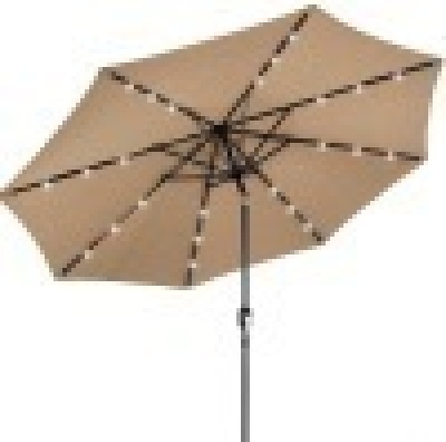 Solar LED Lighted Patio Umbrella w/ Tilt Adjustment, UV-Resistance - 10ft, Tan, Appears New - Lot 312