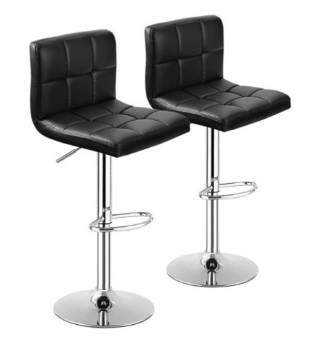 Set Of 2 Bar Stools PU Leather Adjustable Barstool Swivel Pub Chairs, Black, E-Commerce Return/Damaged Box - Lot 285