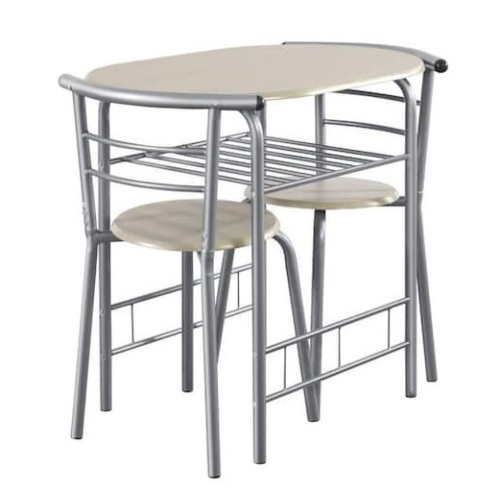 Piece Wood Dining Set Table 2-Chairs Bistro Pub Home Kitchen Breakfast Furniture, Grey, E-Commerce Return/Damaged Box - Lot 375