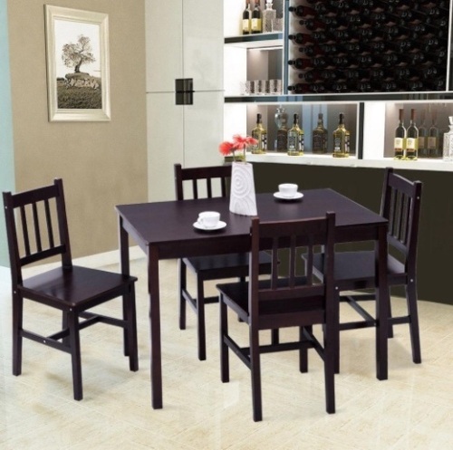 5 Pcs Wood Dining 4 Chairs & Table Set-Brown, Ecommerce Return, Box Damaged - Lot 353