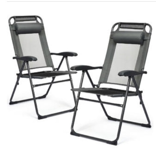 2PC Folding Chairs Adjustable Reclining Chairs with Headrest Patio Garden Grey, Appears New - Lot 310
