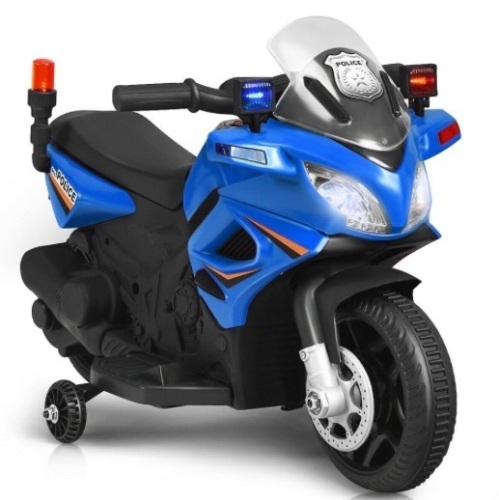6V Kids 4-Wheel Ride On Police Motorcycle With Training Wheels-Blue, Appears New, Untested - Lot 394