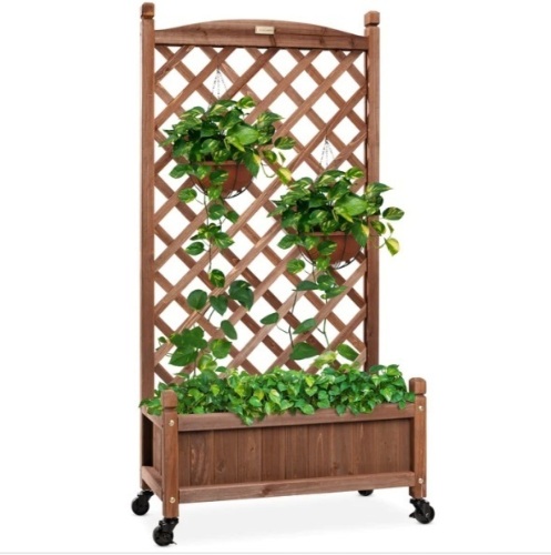 Wood Planter Box & Lattice Trellis w/ Drainage, Optional Wheels - 48in, Appears New - Lot 386