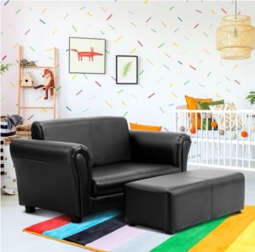 Black/White Kids Double Sofa With Ottoman-Black, 33" X 16.5" X 16" Appears New - Lot 428
