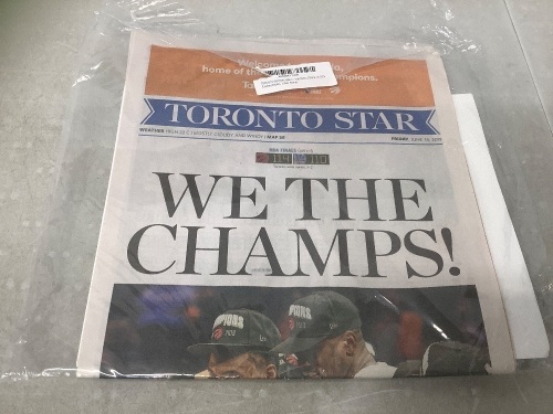 Collectable, Toronto Star Newspaper, Raptors NBA Champions, 06-14-2019 - Lot 6