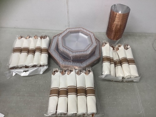 210 Piece Rose Gold Plastic Dinnerwear Set - Lot 377