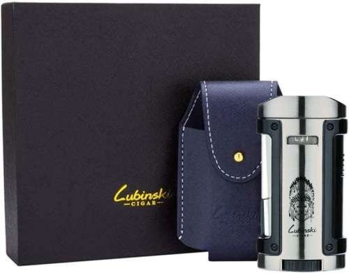 Windproof Butane Quadruple Torch Cigar Lighter w/ Leather Case - Lot 499