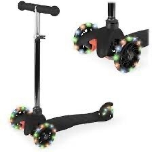 Kids Mini Kick Scooter Toy w/ Colorful Light-Up Wheels, Adjustable T-Bar - Lot 4101