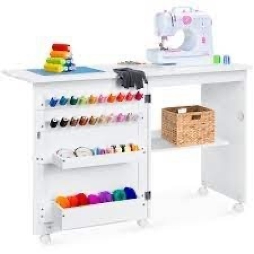 Folding Sewing Table Multipurpose Craft Station & Side Table w/ Wheels - Lot 4138