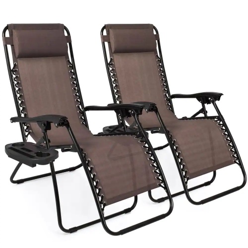 Set of 2 Adjustable Zero Gravity Patio Chair Recliners w/ Cup Holders - Lot 4156