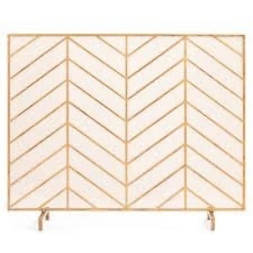 Single Panel Iron Chevron Fireplace Screen w/ Antique Finish - 38x31in - Lot 3458
