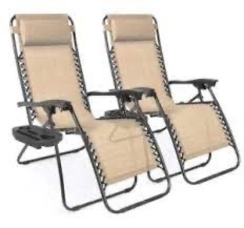 Set of 2 Adjustable Zero Gravity Patio Chair Recliners w/ Cup Holders - Lot 4255