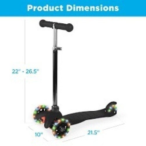 Kids Mini Kick Scooter Toy w/ Colorful Light-Up Wheels, Adjustable T-Bar - Lot 4267