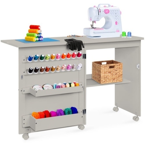 Folding Sewing Table Multipurpose Craft Station & Side Table w/ Wheels - Lot 284