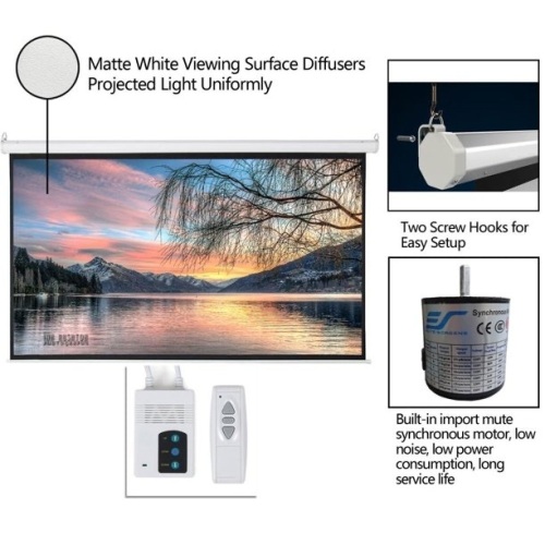 92" 16:9 HD Foldable Electric Motorized Projector Screen + Remote White - Lot 411