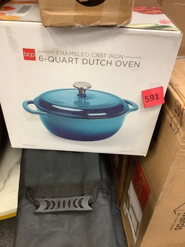 6qt Non-Stick Enamel Cast-Iron Dutch Oven Kitchen Cookware w/ Side Handles - Lot 591
